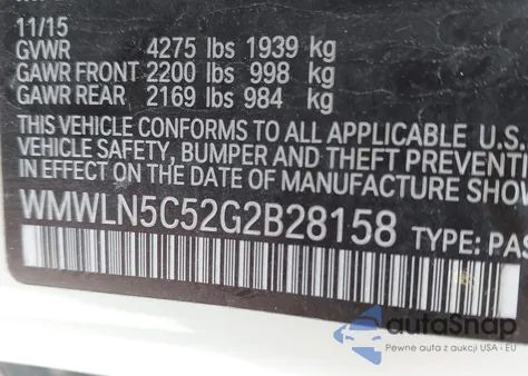 2016 Mini Clubman Cooper from USA, damaged, VIN WMWLN5C52G2B28158